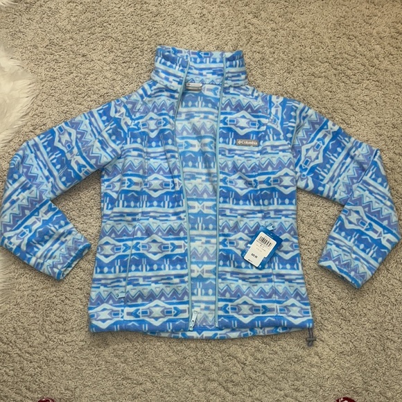 🆕 NWT Columbia blue, purple & white pattern full zip jacket in size small - Picture 6 of 12